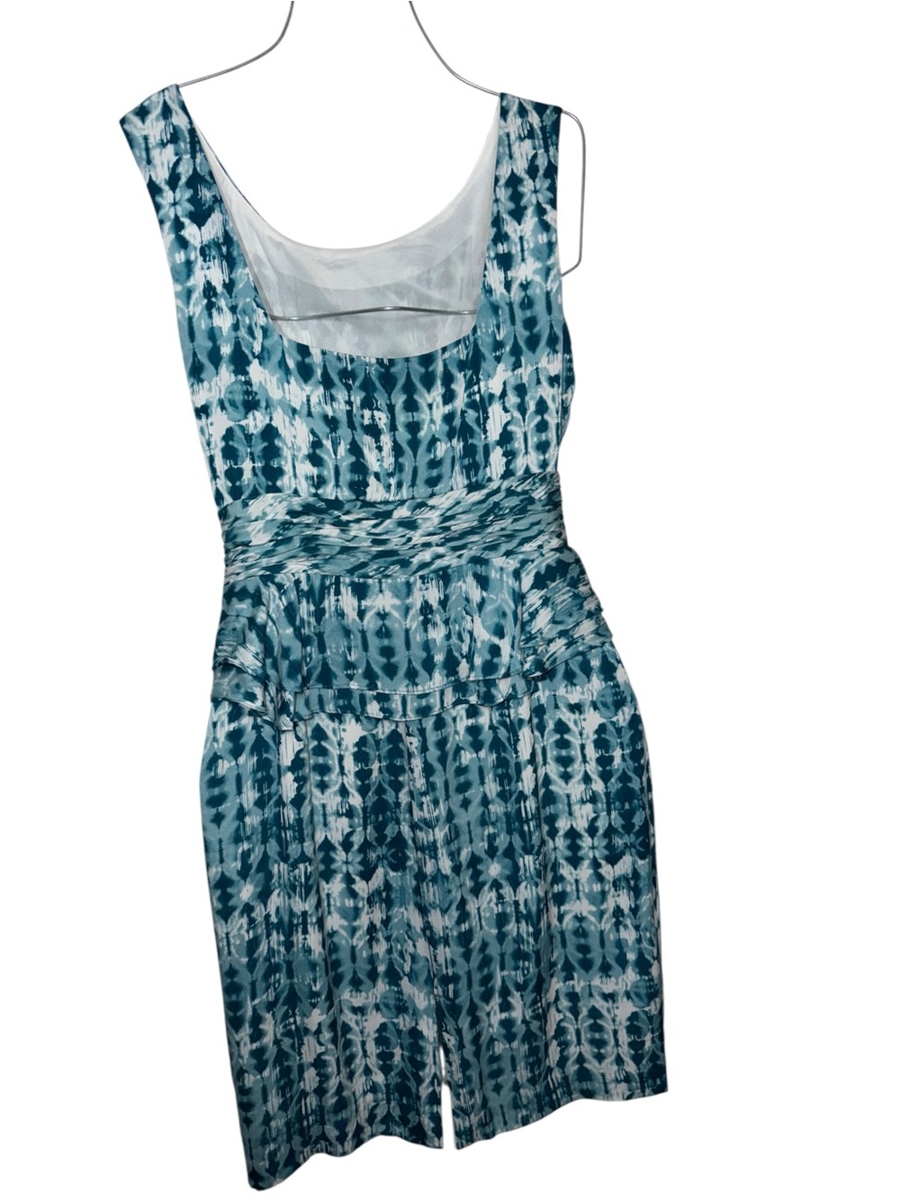 Antonio Melani Size 4 Teal Ikat Print Ruched Waist Sheath Dress